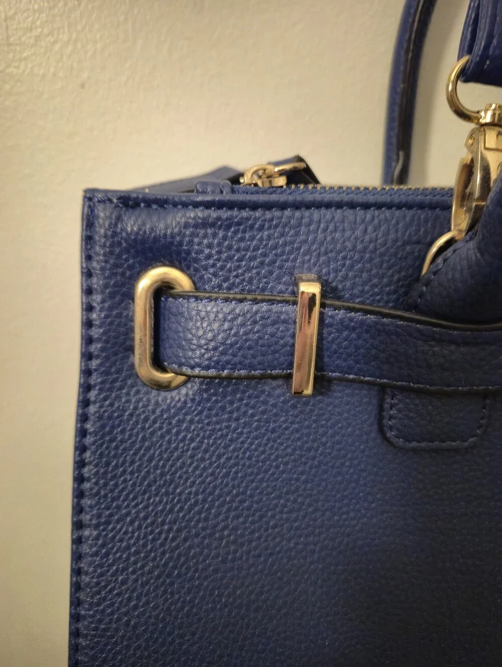Dasein Designer Royal Blue Vegan Leather Handbag Laptop Case Goldtone Accents